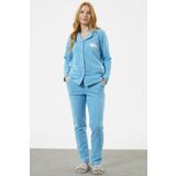 Gomlek Yaka Dugmeli Polar Pijama Takim - Mavi