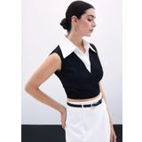 Gömlek Yaka Kısa Bluz - Siyah