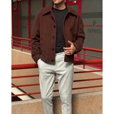 Gömlek Yaka, Oversize-Fit, Old Money Culture, Düğmeli, Kaşe Kumaş Ceket 24USEC05 - 2XL - Kahverengi - Relax Fit