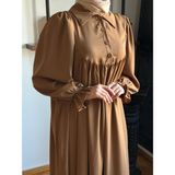 Gömlek Yaka Yarım Pat Dubai Ipeği Elbise 1926 Navra | Fendel - Camel - 40