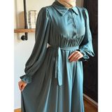 Gömlek Yaka Yarım Pat Dubai Ipeği Elbise 1926 Navra | Fendel - Mint - 48
