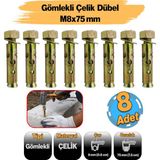 Gömlekli Çelik Dübel M8X75 Saplamalı (8 Adet) mm Raf Montaj Bağlantı Zemin Monte Tavan Asma Aparat