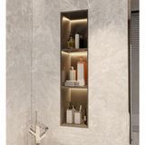 Gömme LED Duş Niş Düzenleyici, Şampuan ve Kozmetik için Paslanmaz Çelik 2/3/4 Katmanlı Su Geçirmez Raflar, Fayans Kurulumu Gerekmez, Banyo ve Ev için İdeal (Gri, 900x280x125mm)
