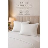 Gön Ev ve Otel Tekstili Beyaz Pamuk Saten Çizgili 2'li Yastık Kılıfı Seti - 50 x 70 cm