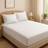 Gön Ev ve Otel Tekstili Çizgili Pamuk Saten Düz Çarşaf ve Yastık Kılıfı, 180X280 cm 240X280 cm - 180x280 cm, 240x280 cm