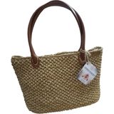 Gonca Concept Kadın El Örgüsü Rafya Ip Omuz Çantası - 42X25 - Camel - Açık Camel