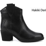 GÖNDERİ Kadın Siyah Kalın Topuklu Hakiki Deri Kovboy Bot