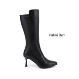 GÖNDERİR Fermuarlı Sivri Burun Hakiki Deri Çizme, 37, GKZC13452535, Siyah, Kadın