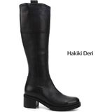 Gönderi(r) Gönderi Kadın Siyah Deri Çizme Kalın Topuklu ve Su Geçirmez Özellikte Kışlık