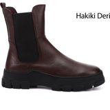 Gönderi(r) Kadın Açık Bordo Kauçuk Taban Hakiki Deri Chelsea Bot
