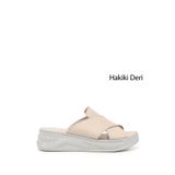 GÖNDERİ(R) Kadın Bej Çapraz Bantlı Dolgu Topuk Hakiki Deri Comfort Terlik