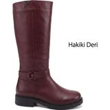 Gönderi(r) Kadın Bordo Antik Fermuarlı Kalın Topuklu Hakiki Deri Çizme - Antik Bordo