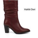 Gönderi(r) Kadın Bordo Antik Sivri Burun Körüklü Kalın Topuklu Hakiki Deri Çizme - Antik Bordo