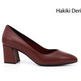 GÖNDERİ(R) Kadın Bordo Antik Sivri Burun Orta Kalın Topuklu Hakiki Deri Ayakkabı