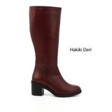 GÖNDERİ(R) Kadın Bordo Fermuarlı Kalın Topuklu Hakiki Deri Çizme