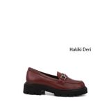 Gönderi(r) Kadın Bordo Kalın Topuklu Tokalı Hakiki Deri Loafer Ayakkabı