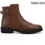 Gönderi(r) Kadın Fermuarlı Kauçuk Taban Hakiki Deri Bot - Koyu Taba