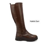 GÖNDERİ(R) Kadın Kahve Antik Fermuarlı Kauçuk Taban Hakiki Deri Çizme