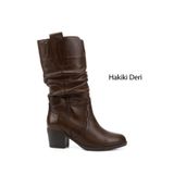 GÖNDERİ(R) Kadın Kahve Antik Kalın Topuklu Körüklü Hakiki Deri Çizme