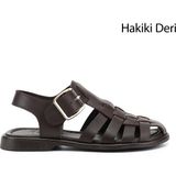 Gönderi(r) Kadın Kahve Antik Tokalı Bantlı Burnu Kapalı Hakiki Deri Sandalet