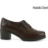 Gönderi(r) Kadın Kahve Bağcıklı Orta Kalın Topuklu Hakiki Deri Oxford Ayakkabı - Kahve Antik