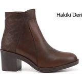 Gönderi(r) Kadın Kahve Fermuarlı Kalın Topuklu Hakiki Deri Bot - Kahve Antik