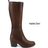 Gönderi(r) Kadın Kahve Fermuarlı Kalın Topuklu Hakiki Deri Çizme - Kahve Antik