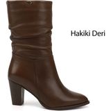 Gönderi(r) Kadın Kahve Sivri Burun Körüklü Kalın Topuklu Hakiki Deri Çizme - Kahve Antik