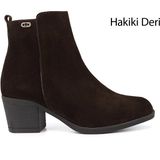 Gönderi(r) Kadın Kahve Süet Fermuarlı Kalın Topuklu Hakiki Deri Bot - Kahverengi - Süet