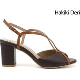 Gönderi(r) Kadın Kahverengi Kalın Topuklu Arkası Açık Hakiki Deri Ayakkabı