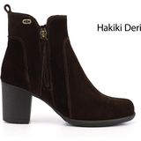 Gönderi(r) Kadın Kahverengi - Taba Fermuarlı Kalın Topuklu Hakiki Deri Bot - Kahverengi - Süet