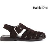 Gönderi(r) Kadın Kahverengi - Taba Tokalı Bantlı Burnu Kapalı Hakiki Deri Sandalet - Kahverengi Süet