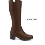 Gönderi(r) Kadın Koyu Kahve Fermuarlı Kalın Topuklu Hakiki Deri Çizme