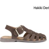 Gönderi(r) Kadın Koyu Vizon Süet Tokalı Bantlı Burnu Kapalı Hakiki Deri Sandalet