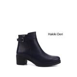 GÖNDERİ(R) Kadın Lacivert Antik Fermuarlı Kalın Topuklu Hakiki Deri Bot