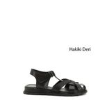 GÖNDERİ(R) Kadın Siyah Cırt Bantlı Burnu Kapalı Hakiki Deri Sandalet
