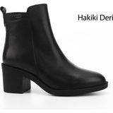 Gönderi(r) Kadın Siyah Deri Fermuarlı Kalın Topuklu Bot Konforlu Tasarım ve Şık Görünüm