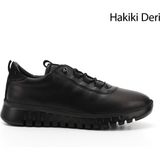 GÖNDERİ(R) Kadın Siyah Dolgu Taban Lastik Bağcıklı Hakiki Deri Sneaker