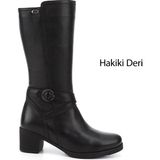 Gönderi(r) Kadın Siyah Floter Fermuarlı Kalın Topuklu Hakiki Deri Çizme - 000-Siyah
