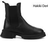GÖNDERİ(R) Kadın Siyah Floter Kalın Taban Hakiki Deri Chelsea Bot