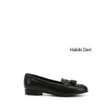 GÖNDERİ(R) Kadın Siyah Hakiki Deri Püsküllü Babet