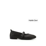 GÖNDERİ(R) Kadın Siyah Hasır Baskılı Mary Jane Hakiki Deri Babet