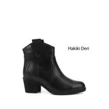 GÖNDERİ(R) Kadın Siyah Kalın Topuklu Hakiki Deri Kovboy Bot