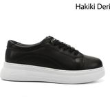 Gönderi(r) Kadın Siyah Lastik Bağcıklı Comfort Dolgu Taban Hakiki Deri Sneaker