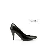GÖNDERİ(R) Kadın Siyah Rugan Sivri Burun Ince Topuklu Hakiki Deri Stiletto