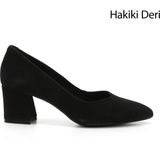 Gönderi(r) Kadın Siyah Süet Sivri Burun Orta Kalın Topuklu Hakiki Deri Ayakkabı