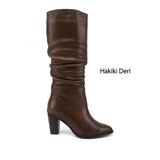 GÖNDERİR Kahve Antik Sivri Burun Kalın Topuklu Hakiki Deri Çizme, 36, GKZC13444543, Kahve Antik, Kadın