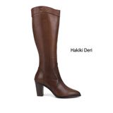 GÖNDERİR Kahve Antik Sivri Burun Kalın Topuklu Hakiki Deri Çizme, 38, GKZC13447518, Kahve Antik, Kadın