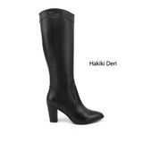 GÖNDERİR Sivri Burun Kalın Topuklu Hakiki Deri Çizme, 36, GKZC13447518, Siyah, Kadın