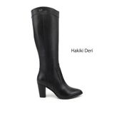 GÖNDERİR Sivri Burun Kalın Topuklu Hakiki Deri Çizme, 38, GKZC13447518, Siyah, Kadın
